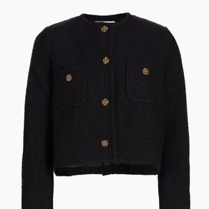 Ba&sh Navy Boucle Jacket with Gold Buttons